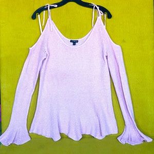 Express Pale Pink Cold Shoulder Sweater with Flare Sleeves